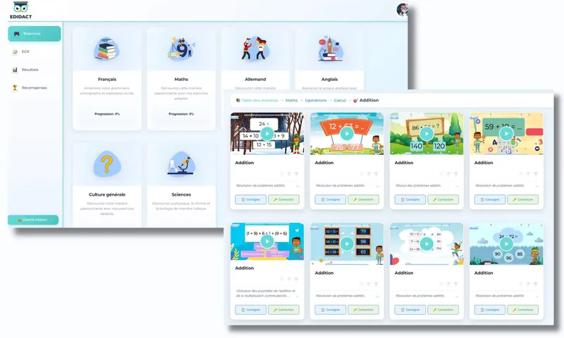 plateforme éducative Edidact proposant des cours et des exercices interactifs dans toutes les matières pour les enfants et les ados système scolaire