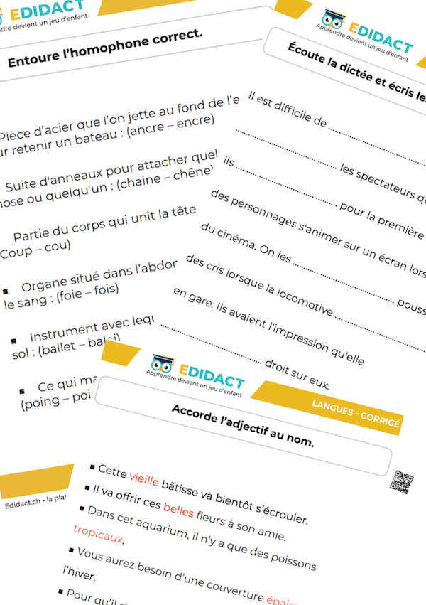 plusieurs fiches orthographe PDF à imprimer avec corrigé